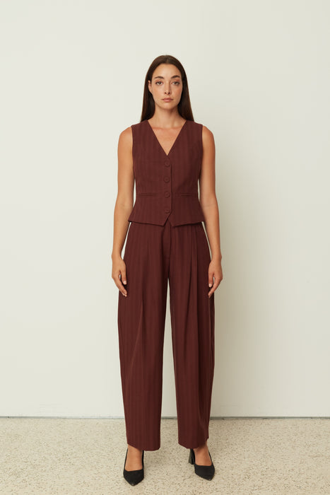 HERRINGBONE PANTS BORDEAUX