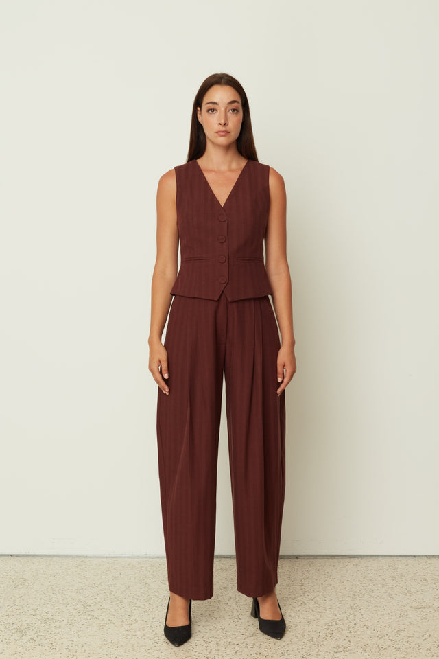 HERRINGBONE PANTS BORDEAUX