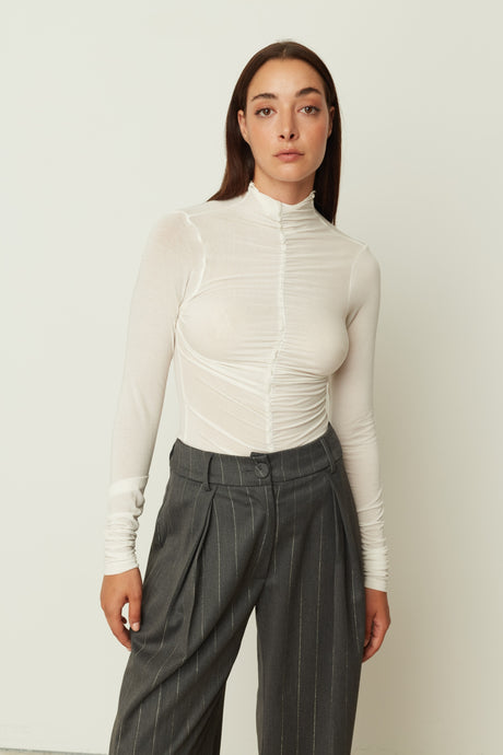 RUFFLED HIGH NECK TOP WHITE ONE SIZE