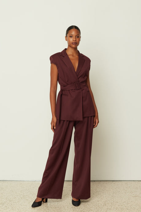 PANTS WITH PLEATS BORDEAUX