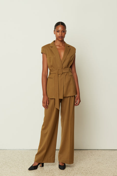 PANTS WITH PLEATS OLIVE
