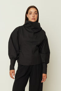 BLACK POPLIN VOLUMINOUS TOP