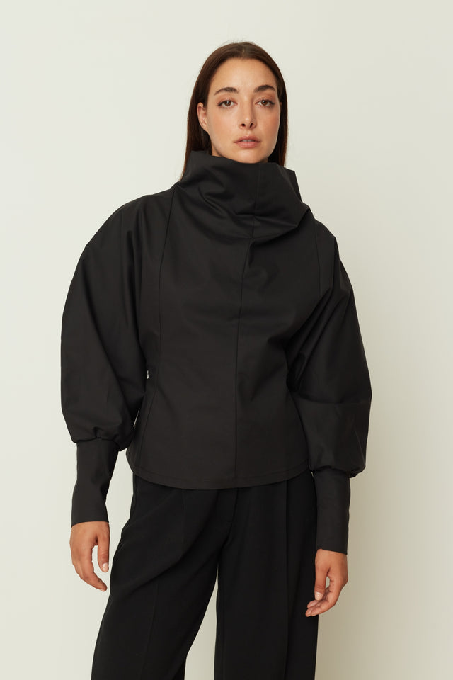 BLACK POPLIN VOLUMINOUS TOP