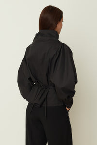 BLACK POPLIN VOLUMINOUS TOP