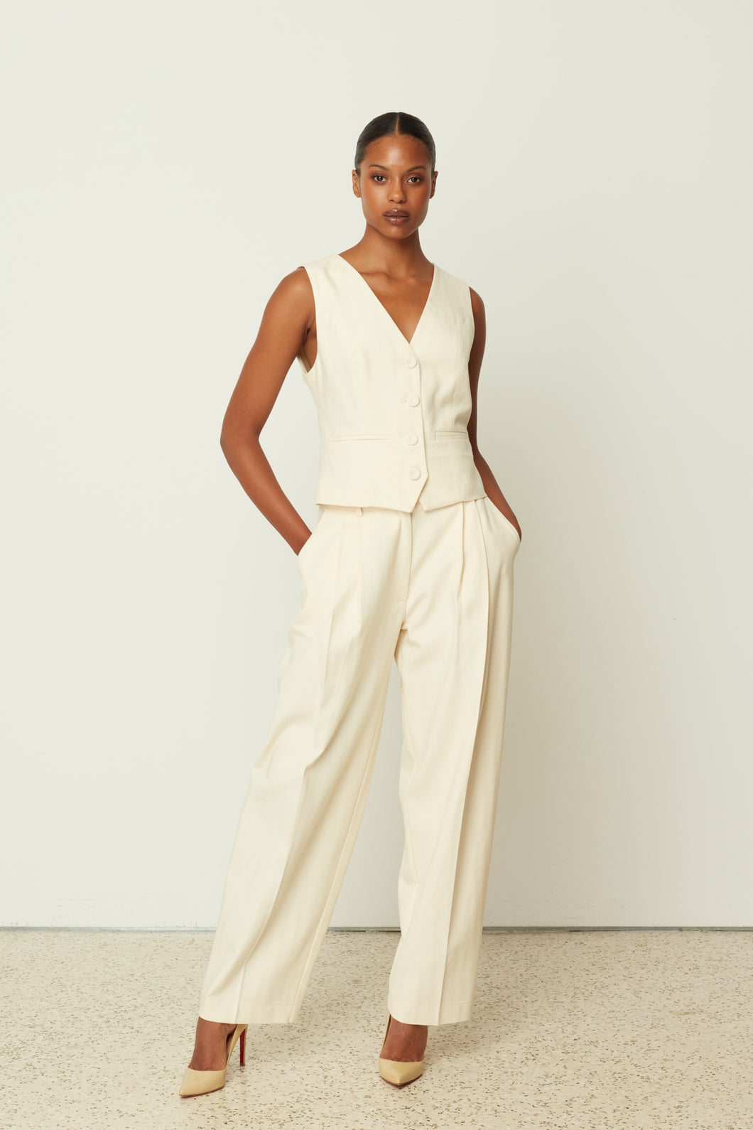 HERRINGBONE PANTS CREAM