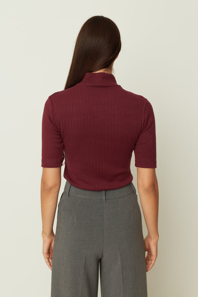 RIB KNIT TOP BORDEAUX ONE SIZE