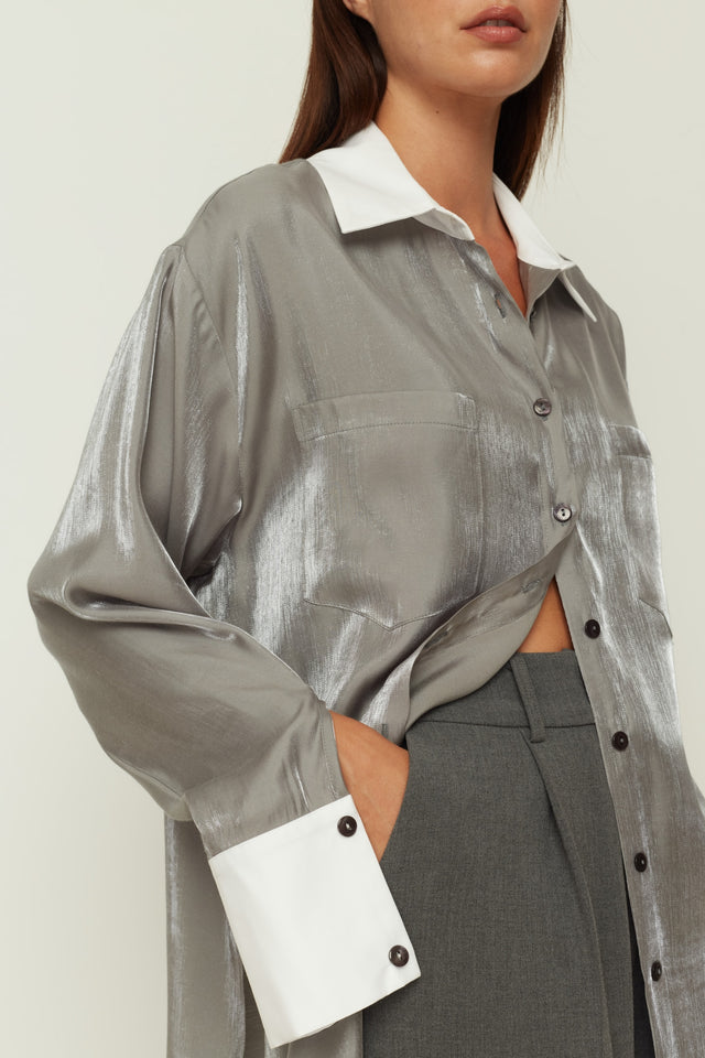 SATIN SHIRT GREY ONE SIZE