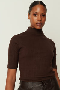 RIB KNIT TOP BROWN ONE SIZE