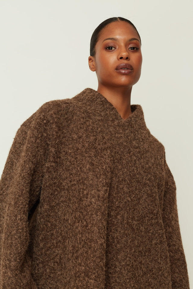 V NECK KNIT TOP BROWN ONE SIZE
