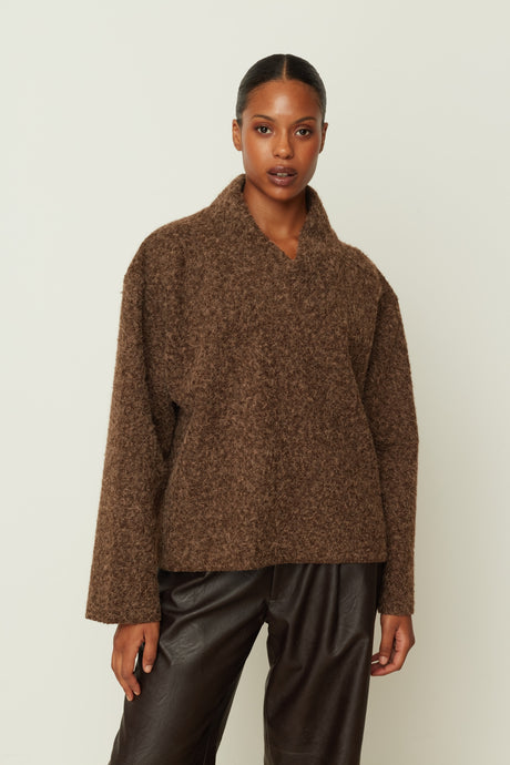V NECK KNIT TOP BROWN ONE SIZE