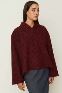 V NECK KNIT TOP BORDEAUX ONE SIZE
