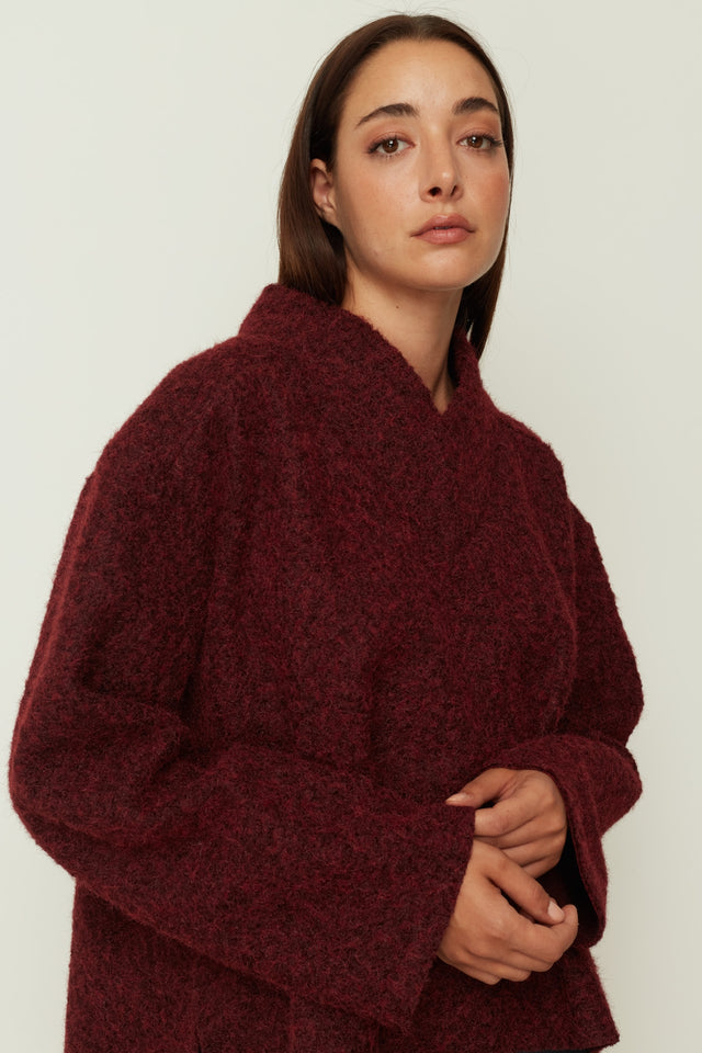 V NECK KNIT TOP BORDEAUX ONE SIZE