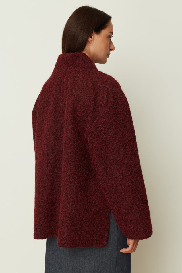 V NECK KNIT TOP BORDEAUX ONE SIZE