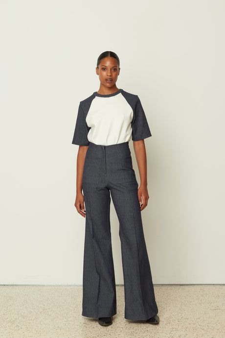 HIGH-WAISTED DENIM WIDE PANTS