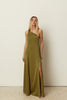 ONE SHOULDER FLARED DRESS OLIVE