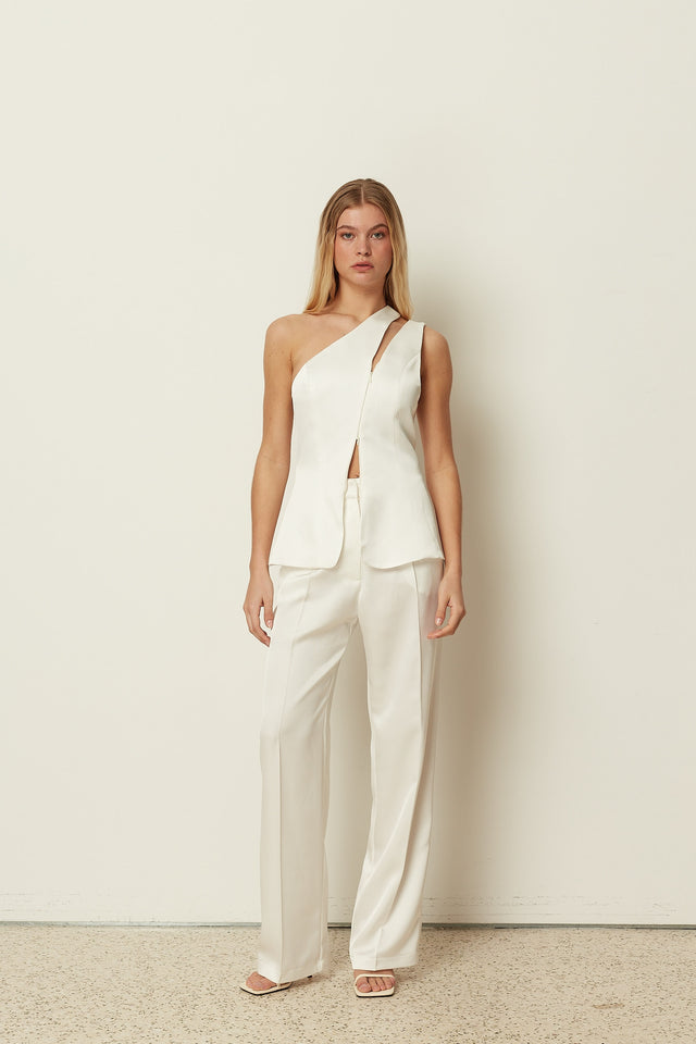WHITE ASYMMETRICAL CUT-OUT TAILORED VEST