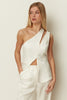 WHITE ASYMMETRICAL CUT-OUT TAILORED VEST