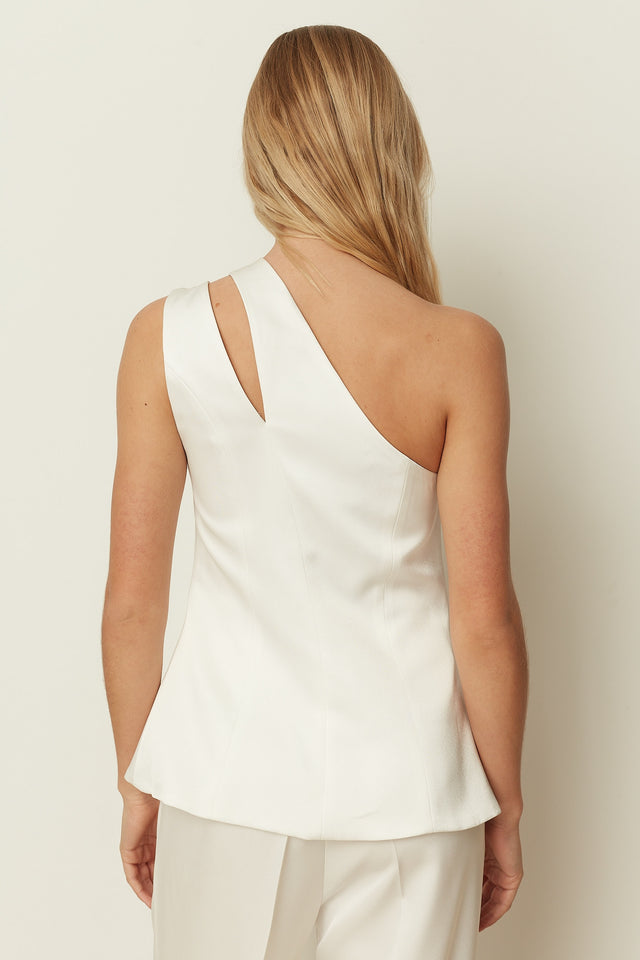 WHITE ASYMMETRICAL CUT-OUT TAILORED VEST