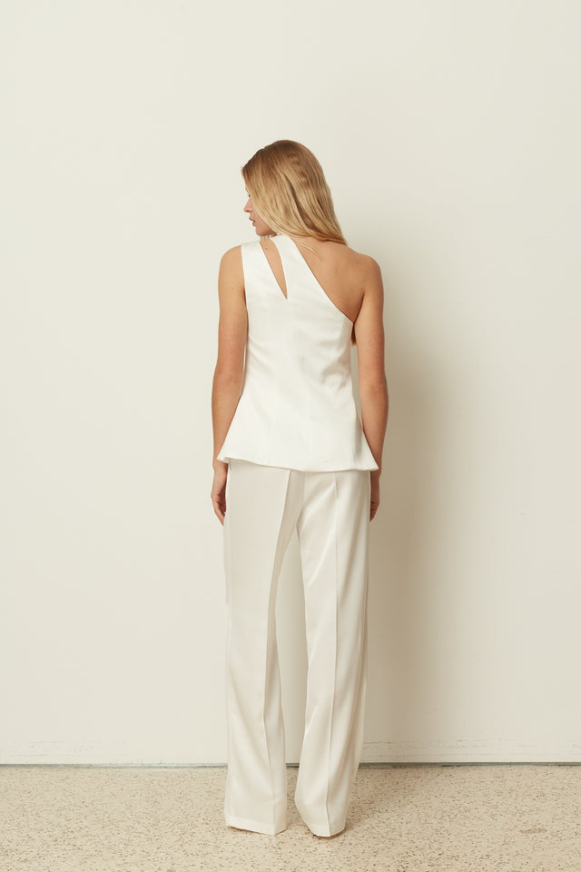WHITE ASYMMETRICAL CUT-OUT TAILORED VEST