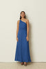 ONE SHOULDER FLARED DRESS BLUE