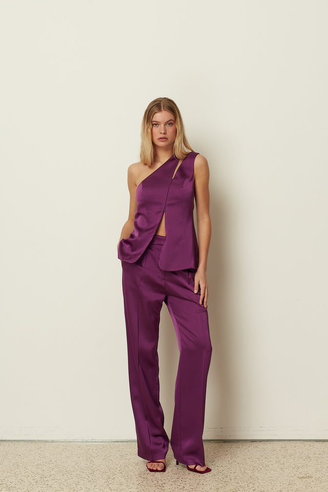 PURPLE SATIN TAILORED PANTS
