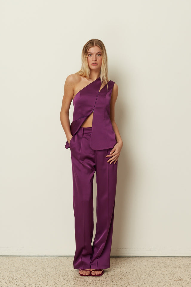 PURPLE SATIN TAILORED PANTS