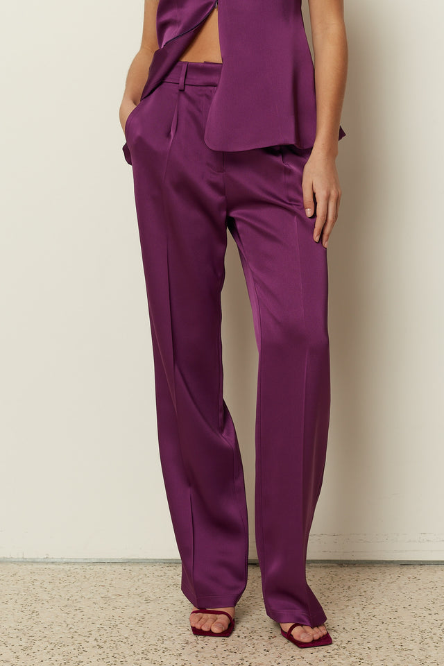 PURPLE SATIN TAILORED PANTS