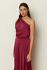 CHERRY SATIN ONE-SHOULDER TOP