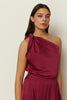 CHERRY SATIN ONE-SHOULDER TOP