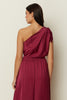 CHERRY SATIN ONE-SHOULDER TOP