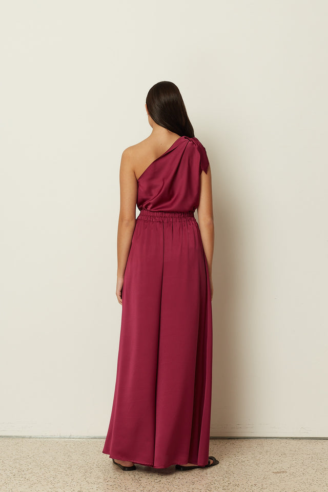 CHERRY SATIN WIDE-LEG PANTS