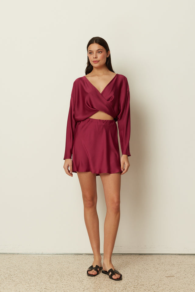 CHERRY SATIN MINI SKIRT