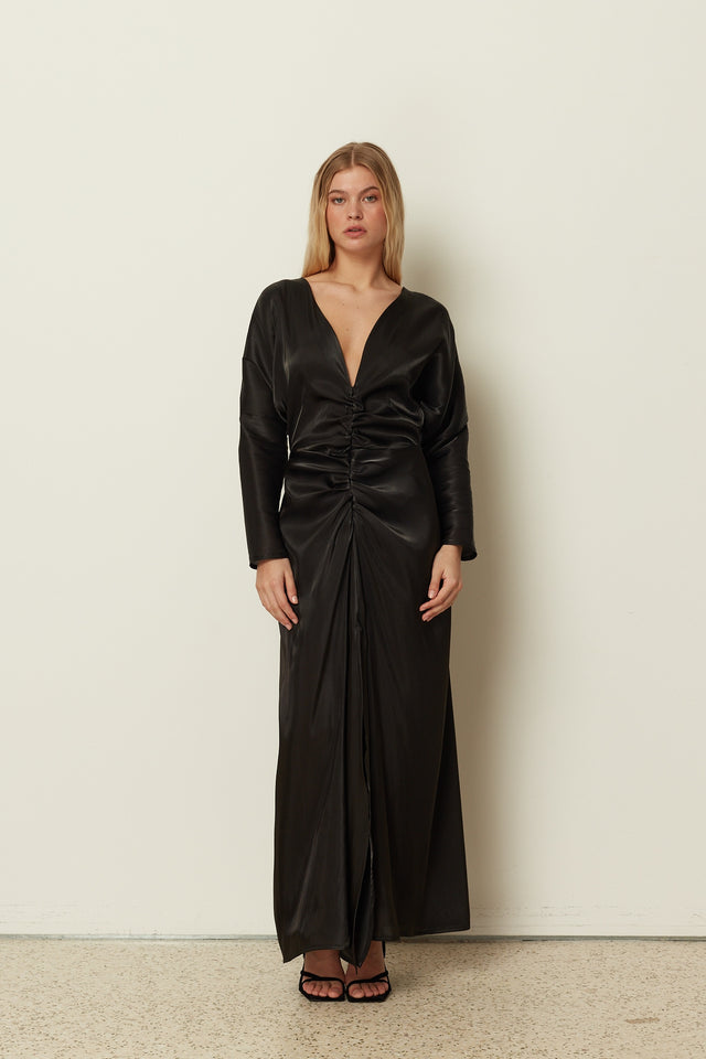 BLACK SATIN MAXI DRESS