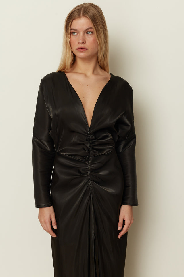 BLACK SATIN MAXI DRESS