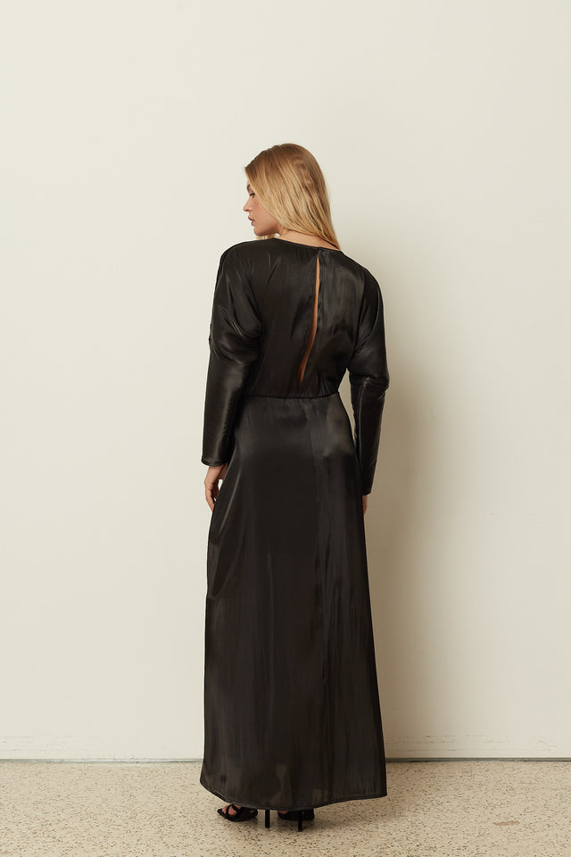 BLACK SATIN MAXI DRESS