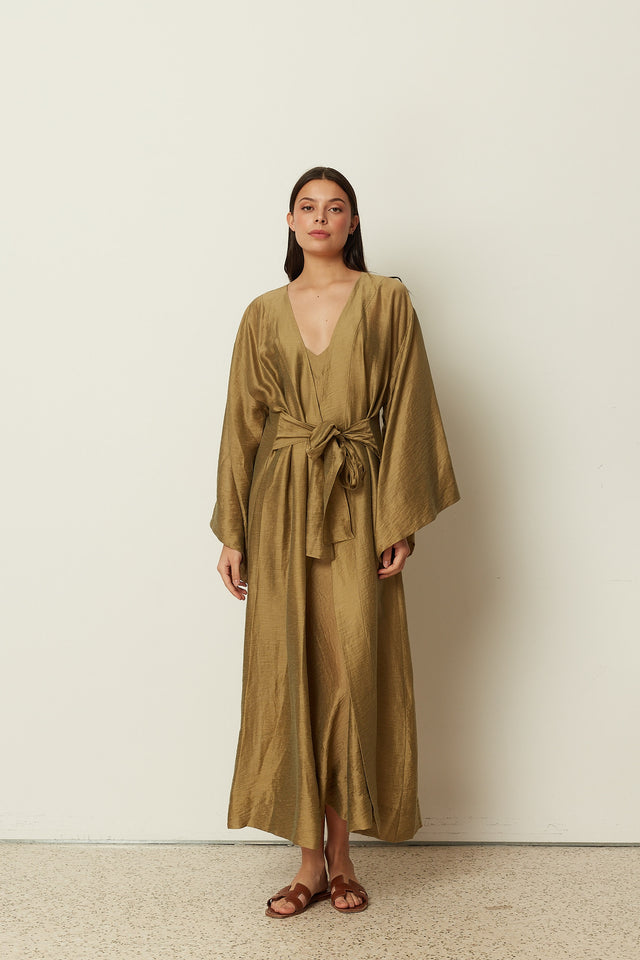 OLIVE SHEER LONG KIMONO