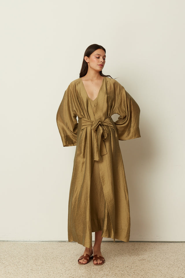 OLIVE SHEER LONG KIMONO