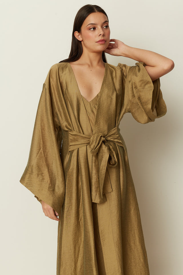OLIVE SHEER LONG KIMONO