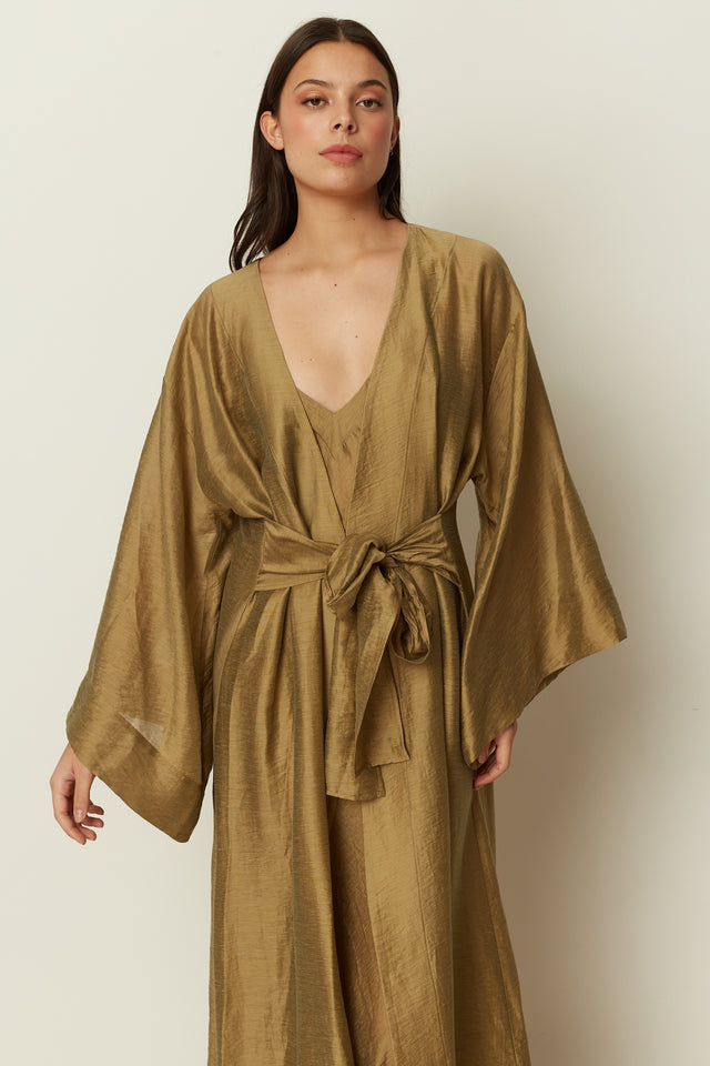 OLIVE SHEER LONG KIMONO