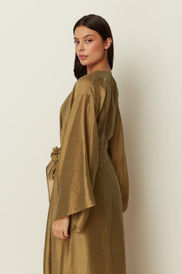 OLIVE SHEER LONG KIMONO