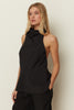 BLACK HALTER DRAPED TOP