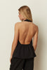 BLACK HALTER DRAPED TOP