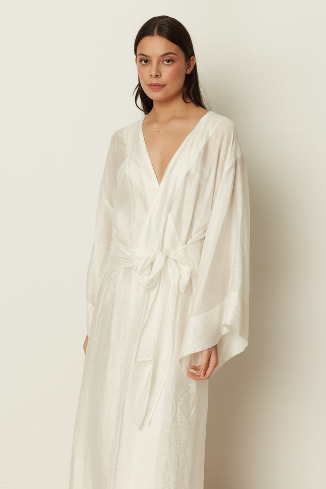 WHITE SHEER LONG KIMONO