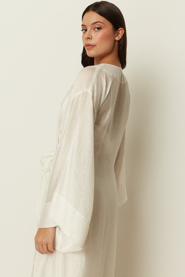 WHITE SHEER LONG KIMONO