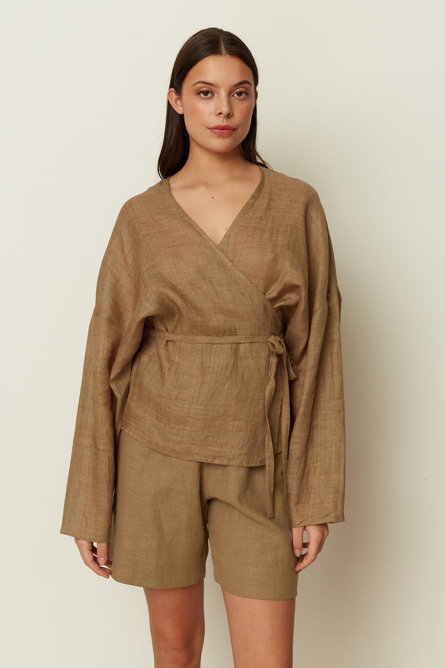 KHAKI KIMONO BLOUSE