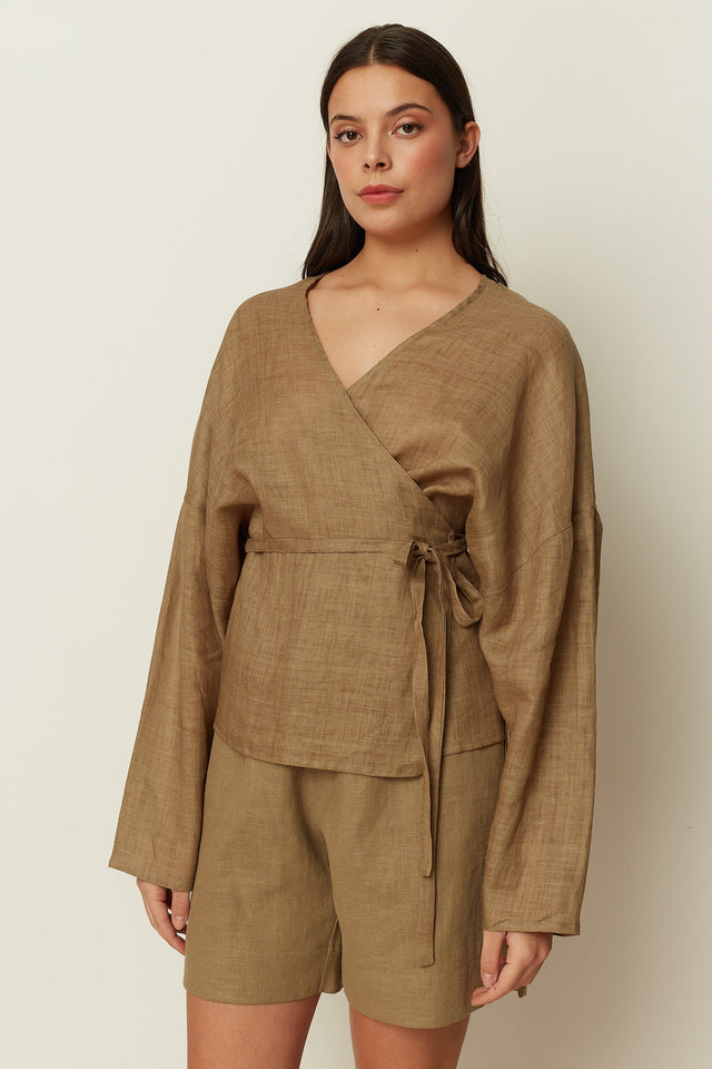 KHAKI KIMONO BLOUSE