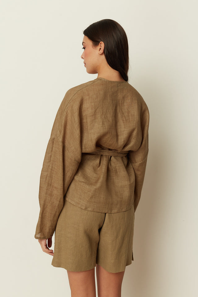 KHAKI KIMONO BLOUSE