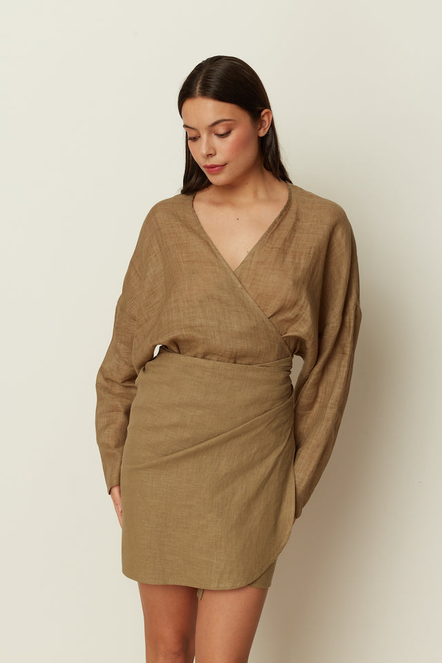 KHAKI KIMONO BLOUSE