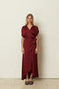 BORDEAUX SATIN RUFFLED DRESS