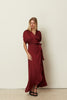 BORDEAUX SATIN RUFFLED DRESS
